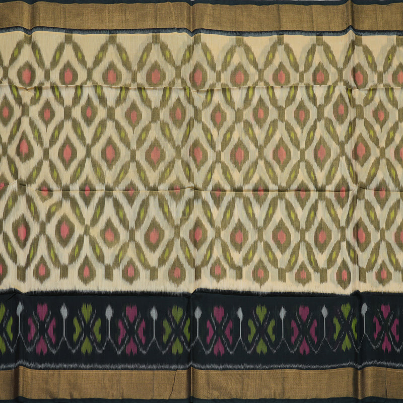 Hayagrivas Handloom Sandal Ikkat Kora Silk Cotton Saree with Black Border KBE663G1-54