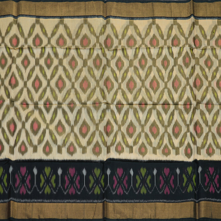 Hayagrivas Handloom Sandal Ikkat Kora Silk Cotton Saree with Black Border KBE663G1-54