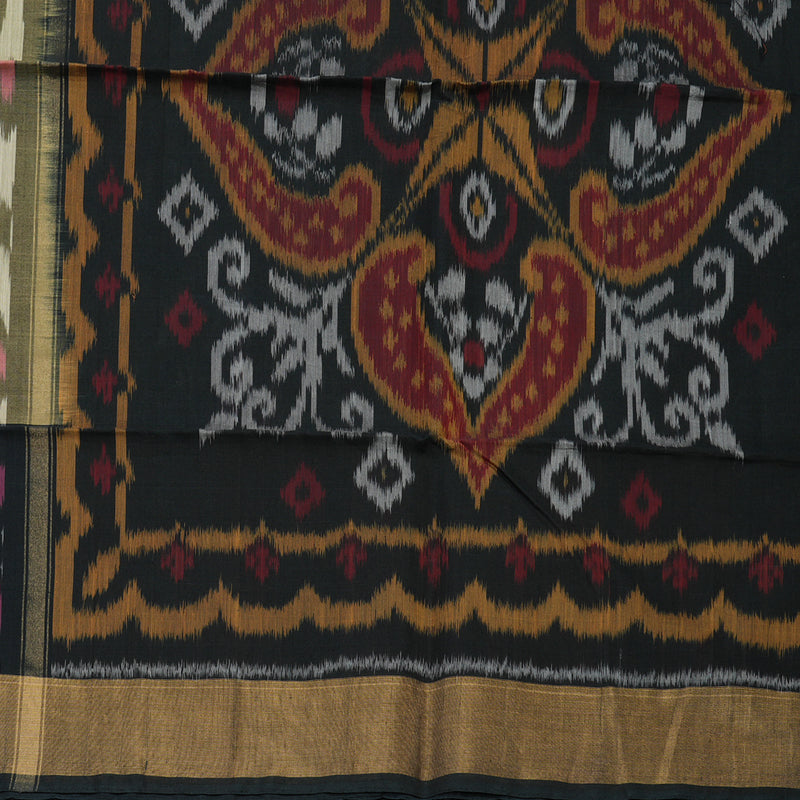 Hayagrivas Handloom Sandal Ikkat Kora Silk Cotton Saree with Black Border KBE663G1-54