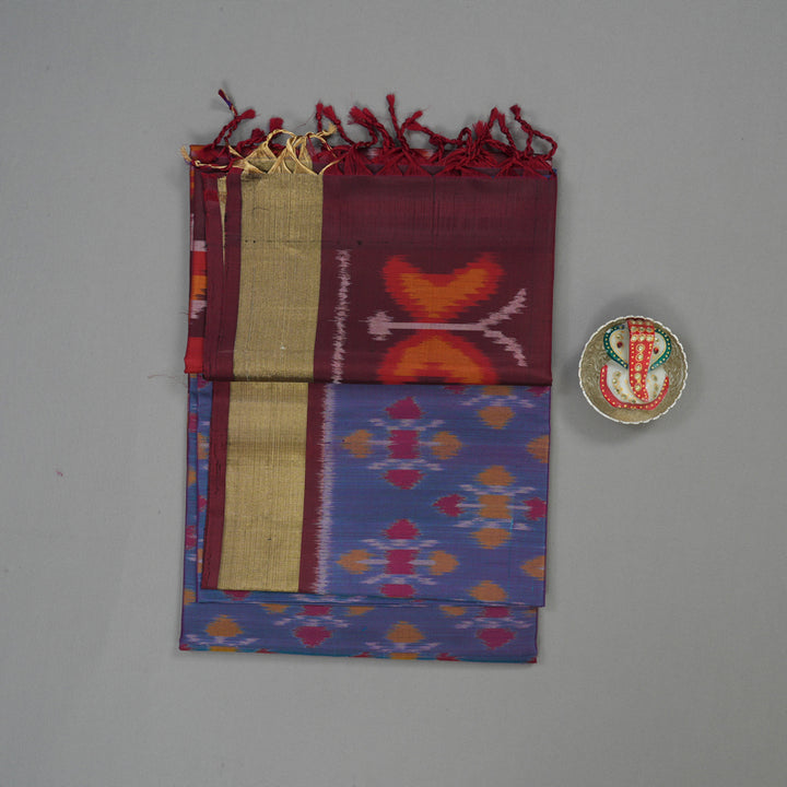 Hayagrivas Handloom Dual Tone (Peacock Green & Purple) Pure Ikkat Soft Silk Saree KBE663G2-1