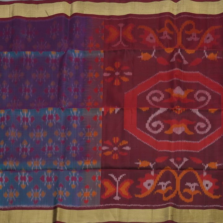 Hayagrivas Handloom Dual Tone (Peacock Green & Purple) Pure Ikkat Soft Silk Saree KBE663G2-1