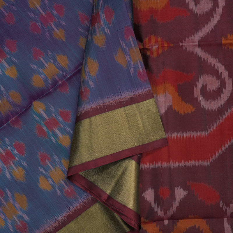 Hayagrivas Handloom Dual Tone (Peacock Green & Purple) Pure Ikkat Soft Silk Saree KBE663G2-1