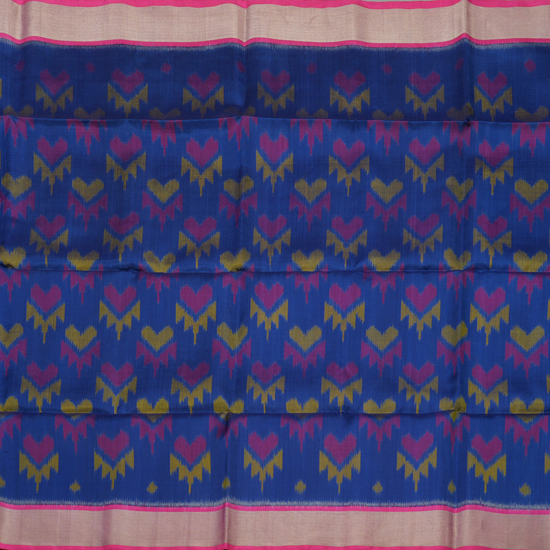 Hayagrivas Handloom Royal Blue Pure Ikkat Soft Silk Saree with Pink Border KBE663G2-14