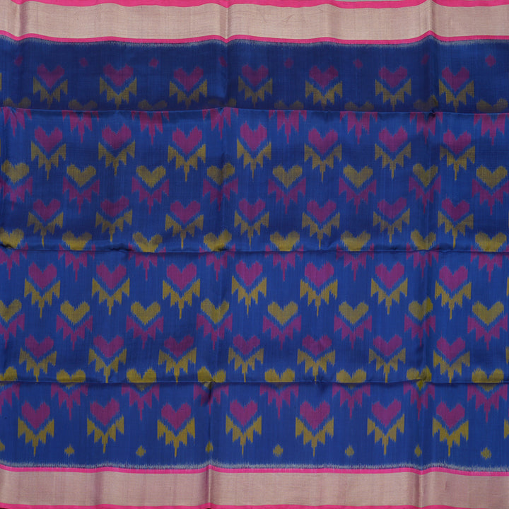 Hayagrivas Handloom Royal Blue Pure Ikkat Soft Silk Saree with Pink Border KBE663G2-14