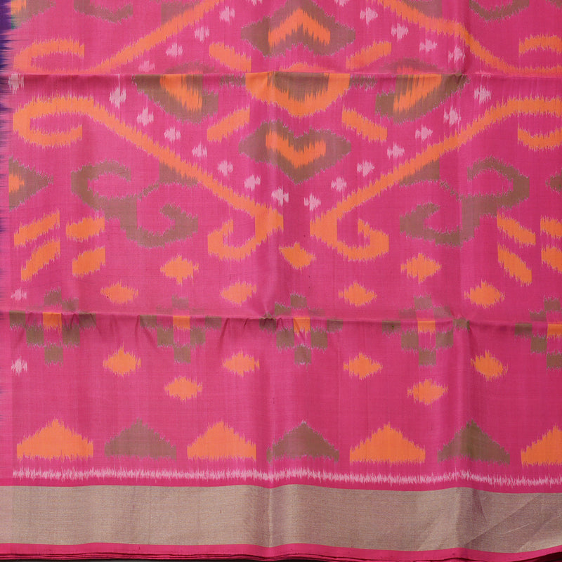 Hayagrivas Handloom Royal Blue Pure Ikkat Soft Silk Saree with Pink Border KBE663G2-14