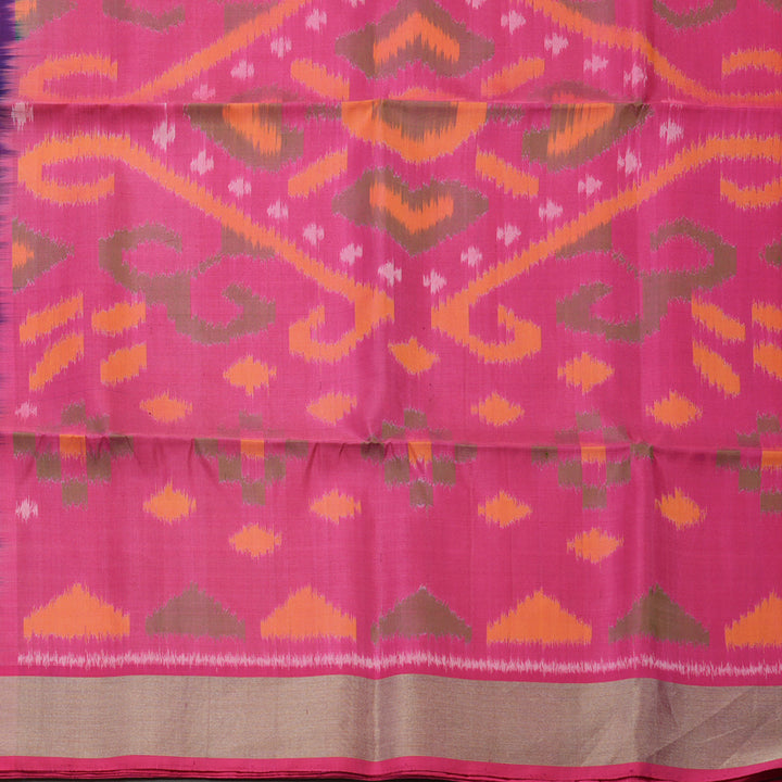 Hayagrivas Handloom Royal Blue Pure Ikkat Soft Silk Saree with Pink Border KBE663G2-14