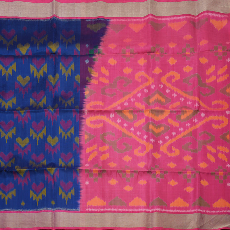 Hayagrivas Handloom Royal Blue Pure Ikkat Soft Silk Saree with Pink Border KBE663G2-14
