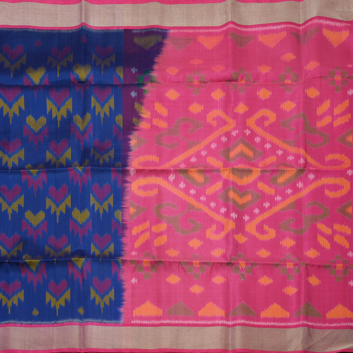 Hayagrivas Handloom Royal Blue Pure Ikkat Soft Silk Saree with Pink Border KBE663G2-14