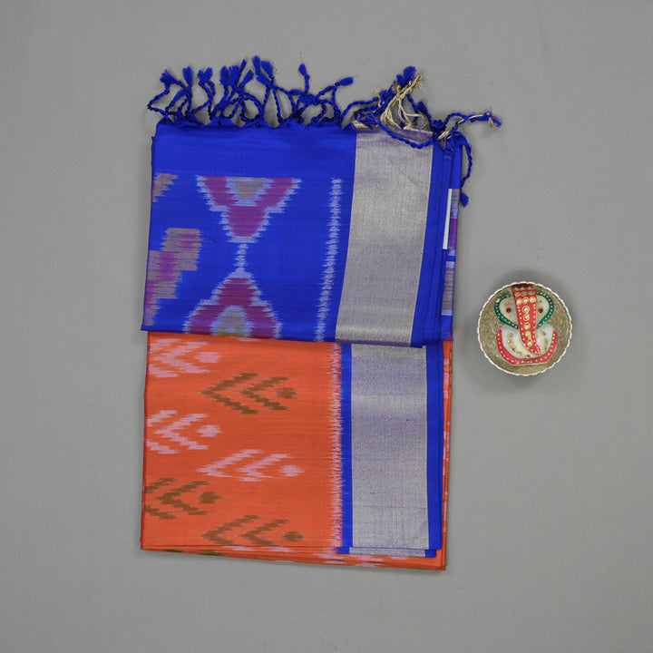 Hayagrivas Handloom Deep Orange Soft Silk Saree with Purplish-Blue Border KBE663G2-18