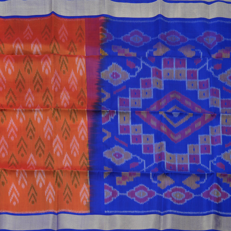 Hayagrivas Handloom Deep Orange Soft Silk Saree with Purplish-Blue Border KBE663G2-18