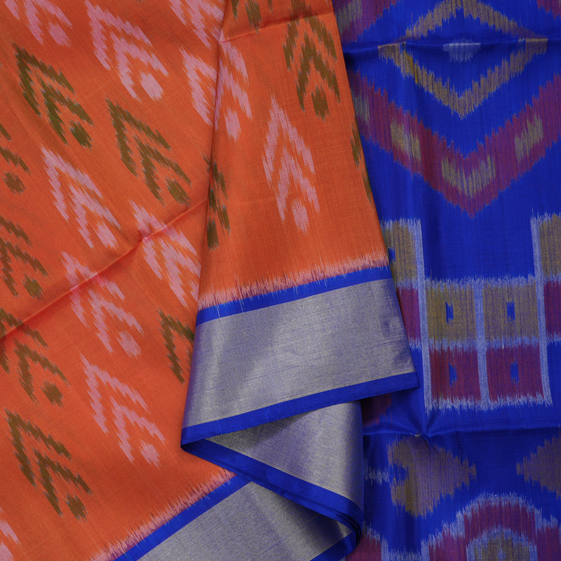 Hayagrivas Handloom Deep Orange Soft Silk Saree with Purplish-Blue Border KBE663G2-18