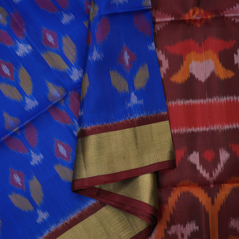 Hayagrivas Handloom Purplish-Blue Soft Silk Saree with Wine Brown Border KBE663G2-24
