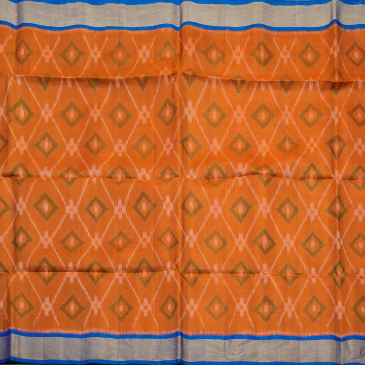 Hayagrivas Handloom Orange Pure Ikkat Soft Silk Saree with Blue Border KBE663G2-30