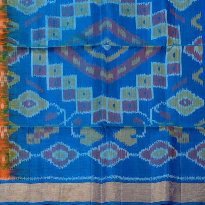 Hayagrivas Handloom Orange Pure Ikkat Soft Silk Saree with Blue Border KBE663G2-30