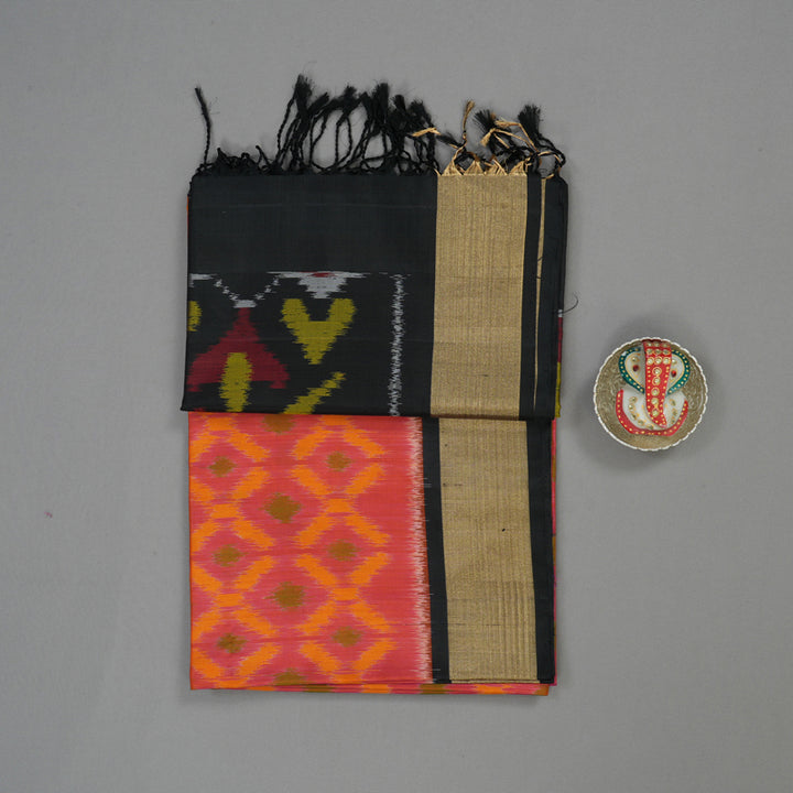 Hayagrivas Handloom Pink Pure Ikkat Soft Silk Saree with Black Border KBE663G2-41
