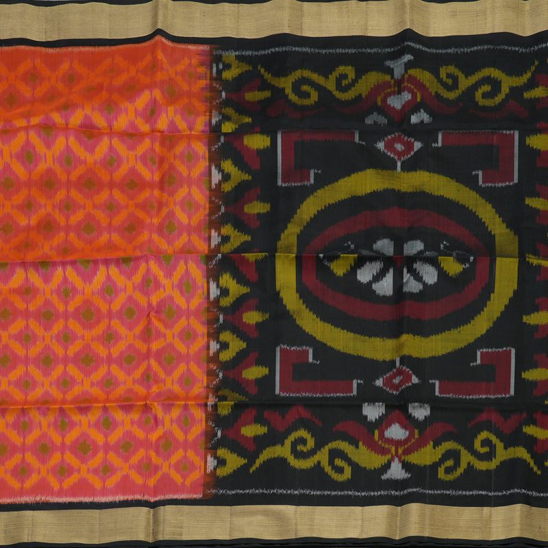 Hayagrivas Handloom Pink Pure Ikkat Soft Silk Saree with Black Border KBE663G2-41