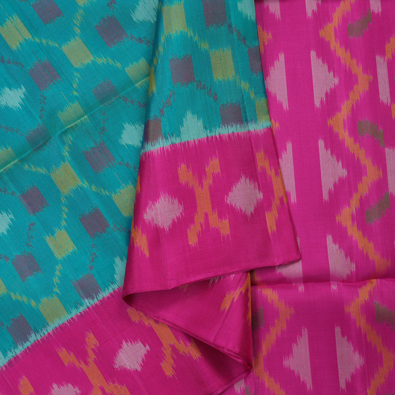 Hayagrivas Handloom Sea Green Soft Silk Saree with Magenta Border KBE663G3-8