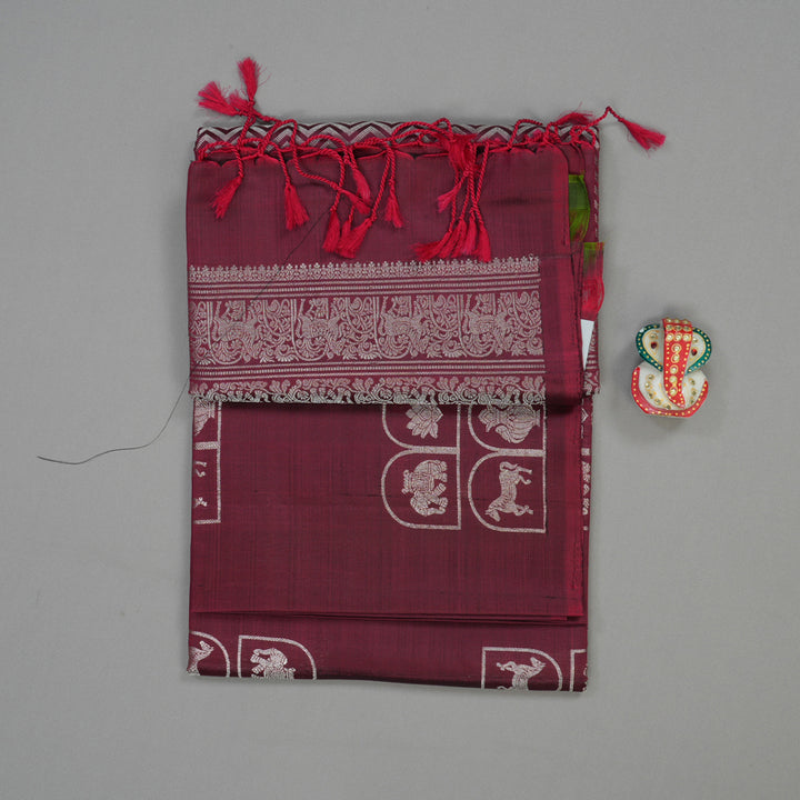 Hayagrivas Handloom Pure Soft Silk Saree in Regal Wine Maroon KBE664G2-18