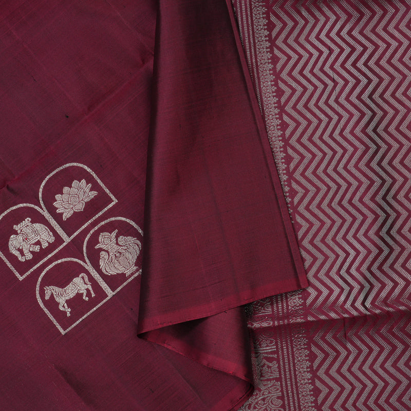 Hayagrivas Handloom Pure Soft Silk Saree in Regal Wine Maroon KBE664G2-18