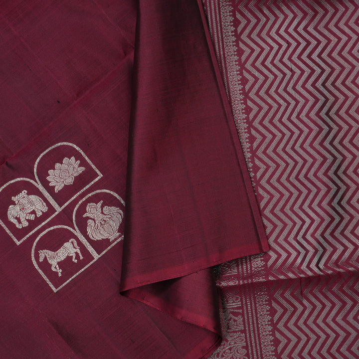 Hayagrivas Handloom Pure Soft Silk Saree in Regal Wine Maroon KBE664G2-18