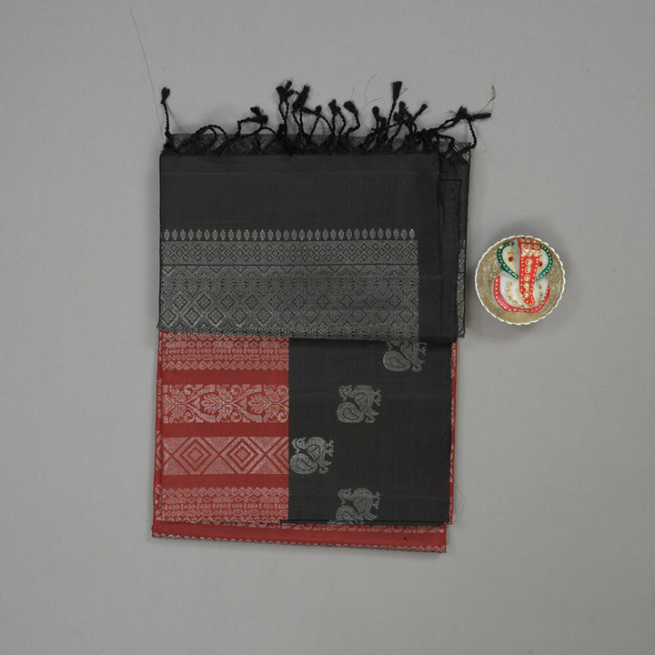 Hayagrivas Handloom Brick Red Soft Silk Saree with Black Border KBE664G3-28