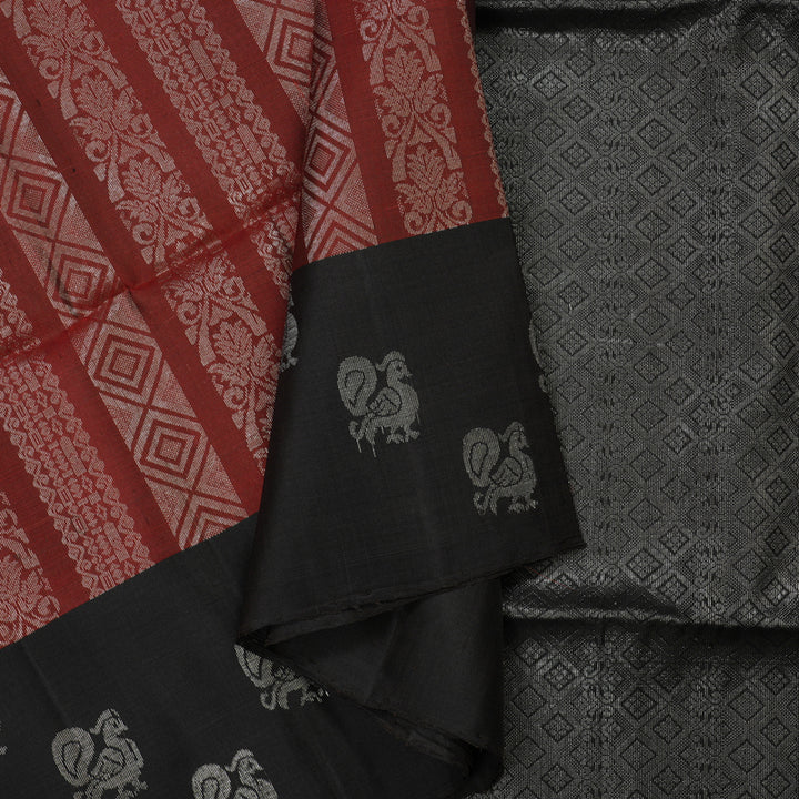 Hayagrivas Handloom Brick Red Soft Silk Saree with Black Border KBE664G3-28