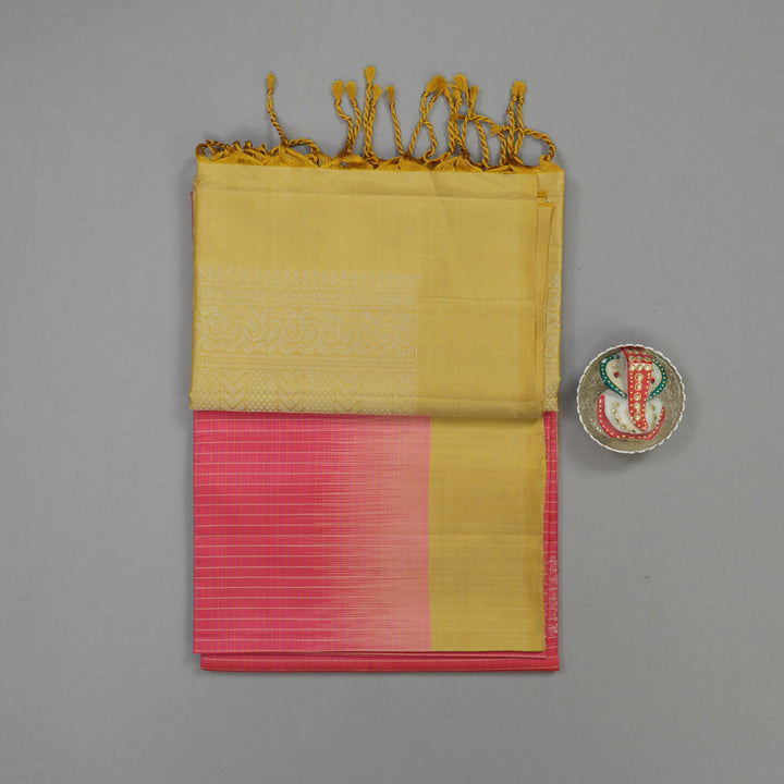 Hayagrivas Handloom Pink Soft Silk Saree with Pale Yellow Border KBE666G13-1
