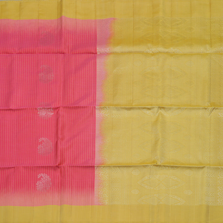 Hayagrivas Handloom Pink Soft Silk Saree with Pale Yellow Border KBE666G13-1
