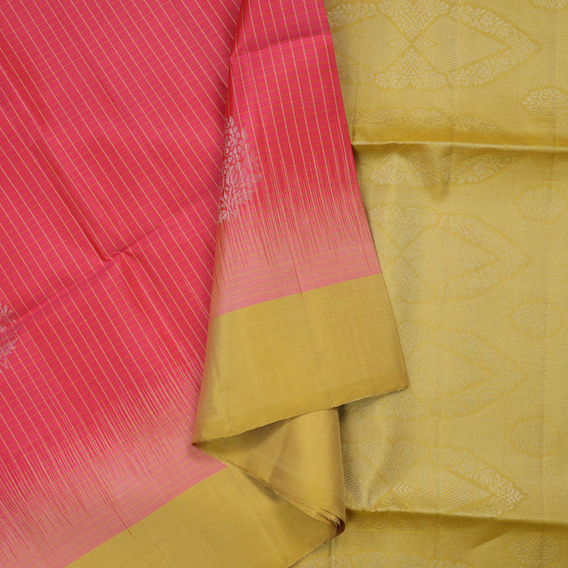 Hayagrivas Handloom Pink Soft Silk Saree with Pale Yellow Border KBE666G13-1