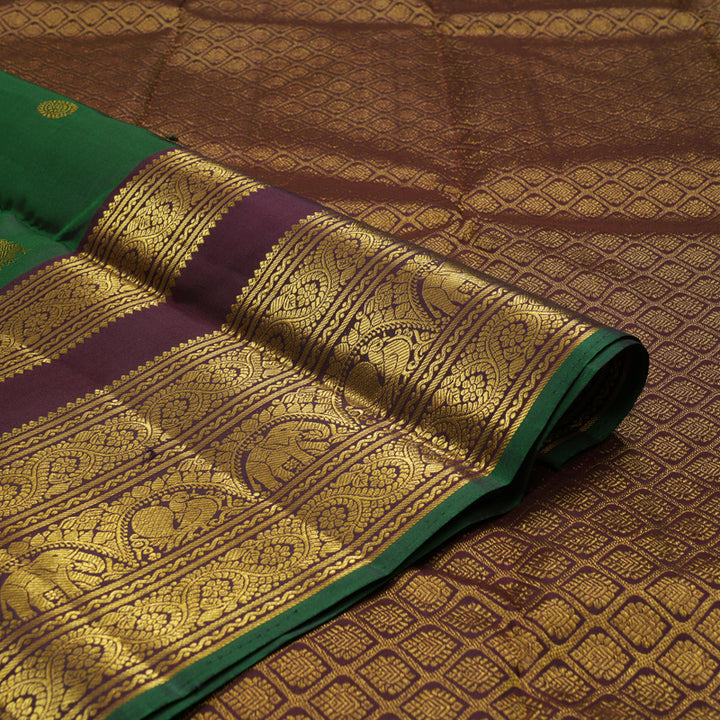 Hayagrivas Handloom Bottle Green Kanjivaram Silk Saree with Wine Maroon Border KBE670G7-4