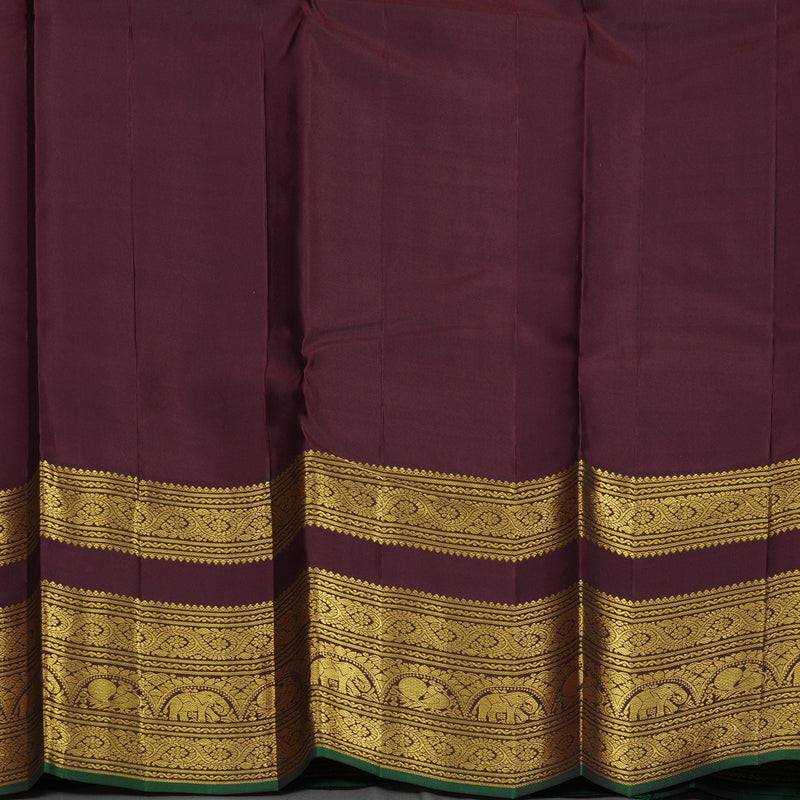 Hayagrivas Handloom Bottle Green Kanjivaram Silk Saree with Wine Maroon Border KBE670G7-4