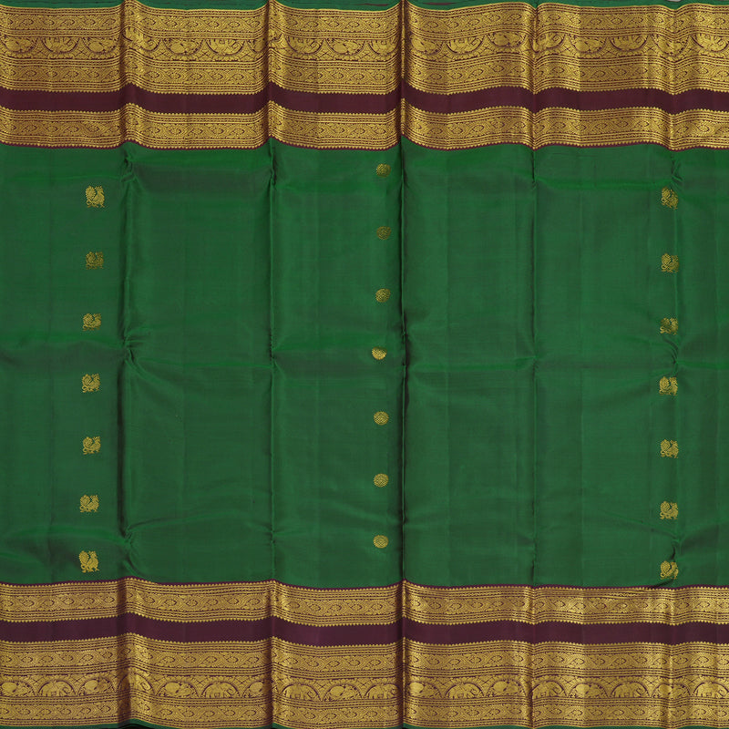 Hayagrivas Handloom Bottle Green Kanjivaram Silk Saree with Wine Maroon Border KBE670G7-4