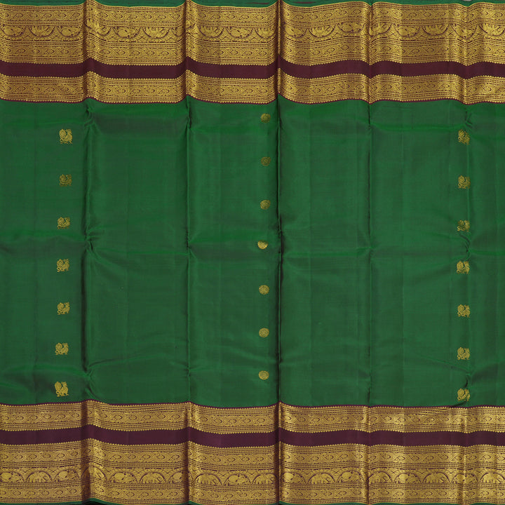 Hayagrivas Handloom Bottle Green Kanjivaram Silk Saree with Wine Maroon Border KBE670G7-4