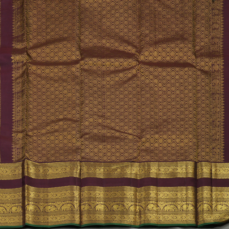 Hayagrivas Handloom Bottle Green Kanjivaram Silk Saree with Wine Maroon Border KBE670G7-4