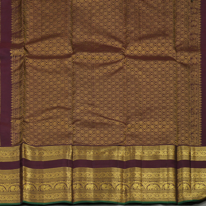 Hayagrivas Handloom Bottle Green Kanjivaram Silk Saree with Wine Maroon Border KBE670G7-4