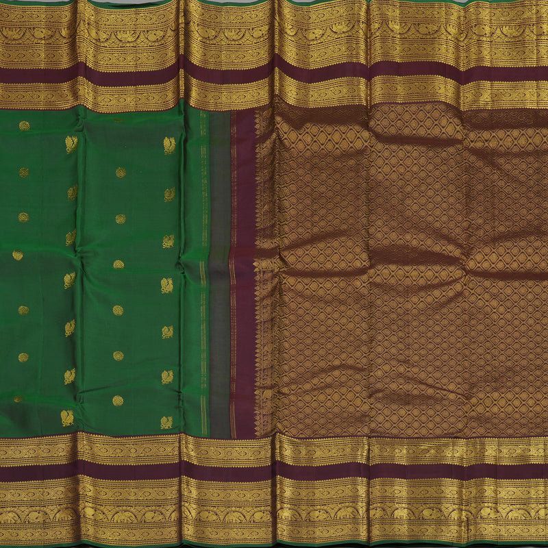 Hayagrivas Handloom Bottle Green Kanjivaram Silk Saree with Wine Maroon Border KBE670G7-4