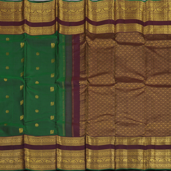 Hayagrivas Handloom Bottle Green Kanjivaram Silk Saree with Wine Maroon Border KBE670G7-4