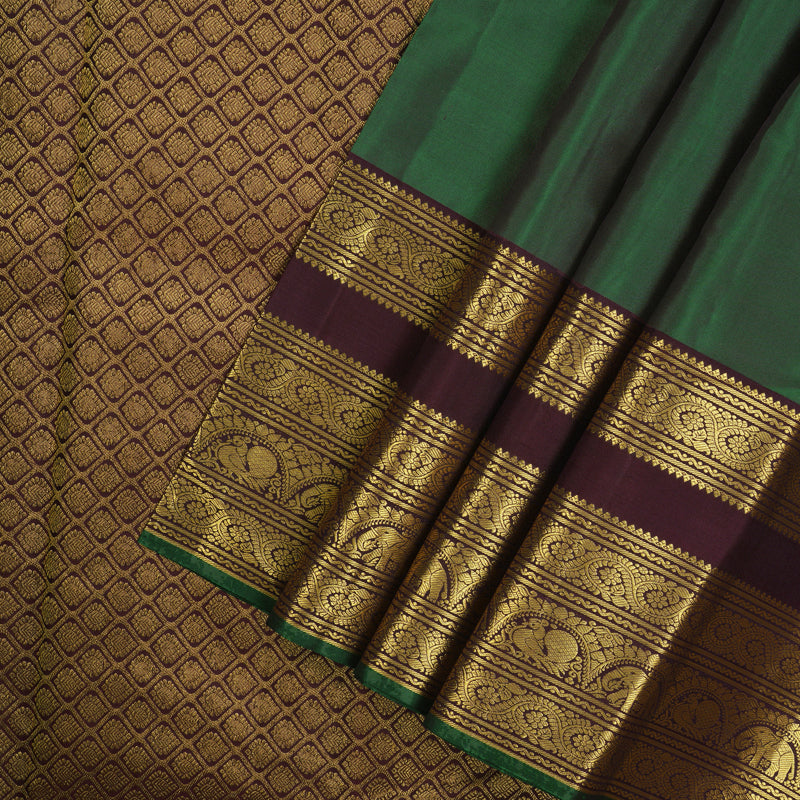 Hayagrivas Handloom Bottle Green Kanjivaram Silk Saree with Wine Maroon Border KBE670G7-4