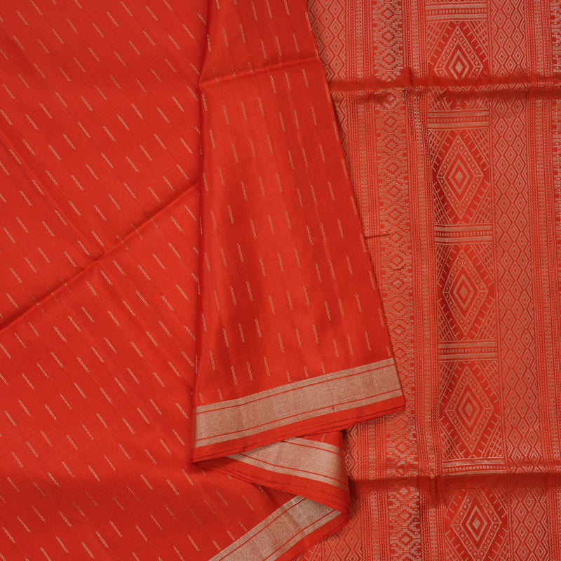 Hayagrivas Handloom Orangish Red Soft Silk Saree KBE671G7-3