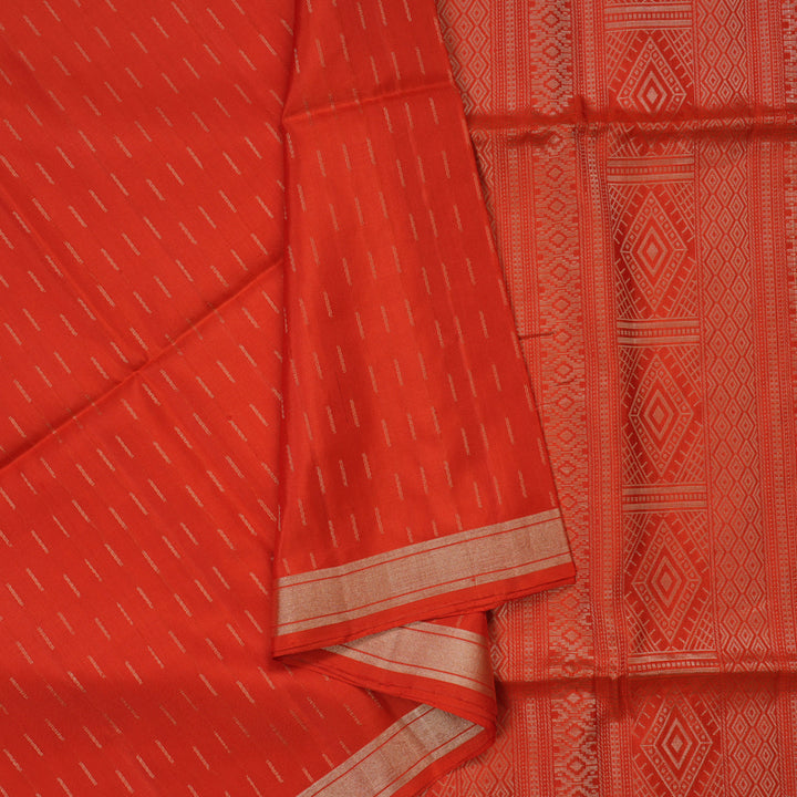 Hayagrivas Handloom Orangish Red Soft Silk Saree KBE671G7-3