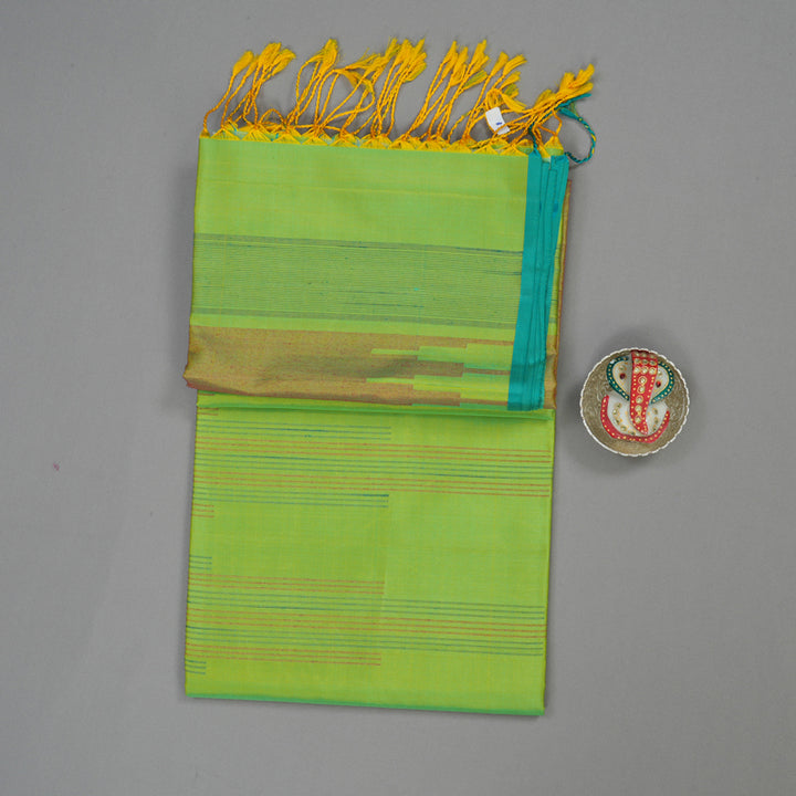 Hayagrivas Handloom Fluorescent Green Pure Soft Silk Saree with KBE672G3-1