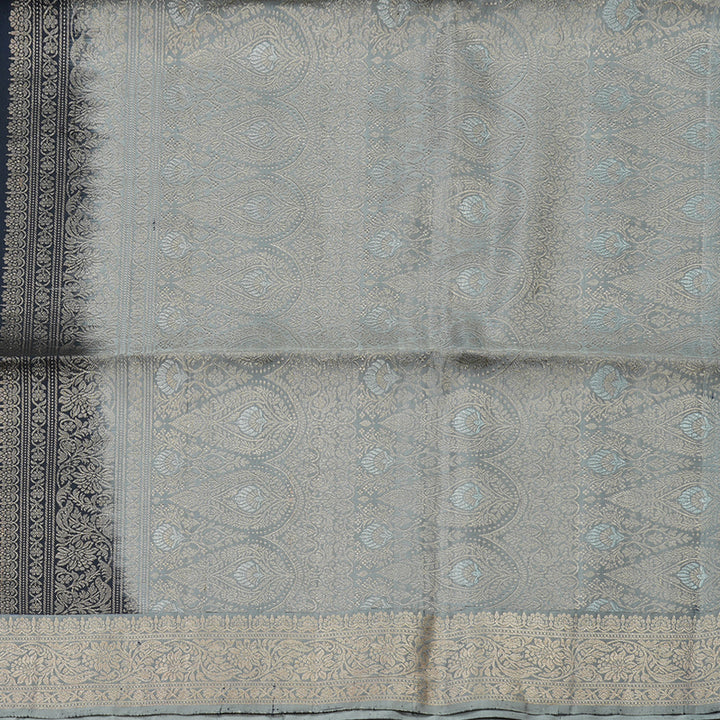 Hayagrivas Handloom Soft Silk Saree in Karum Neelam with Silver Grey Border KBE673G8-1