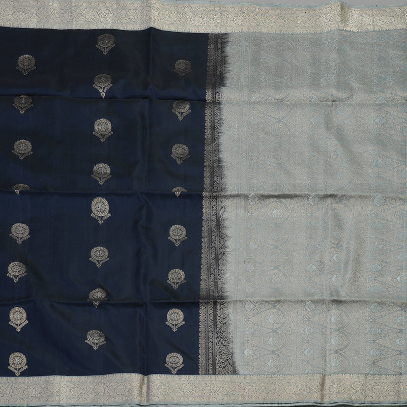 Hayagrivas Handloom Soft Silk Saree in Karum Neelam with Silver Grey Border KBE673G8-1
