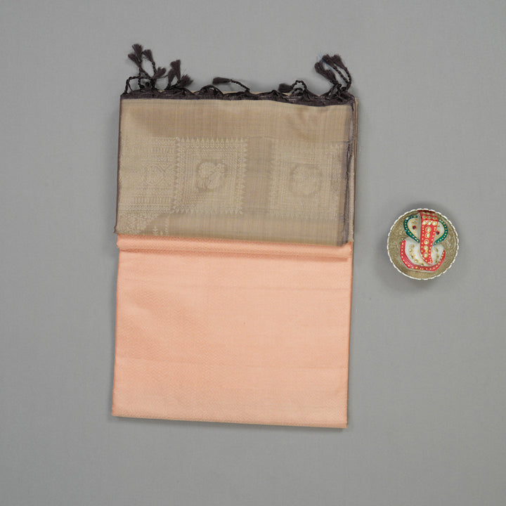 Hayagrivas Handloom Peach Pure Soft Silk Saree with Royal Beige Border KBE674G2-7