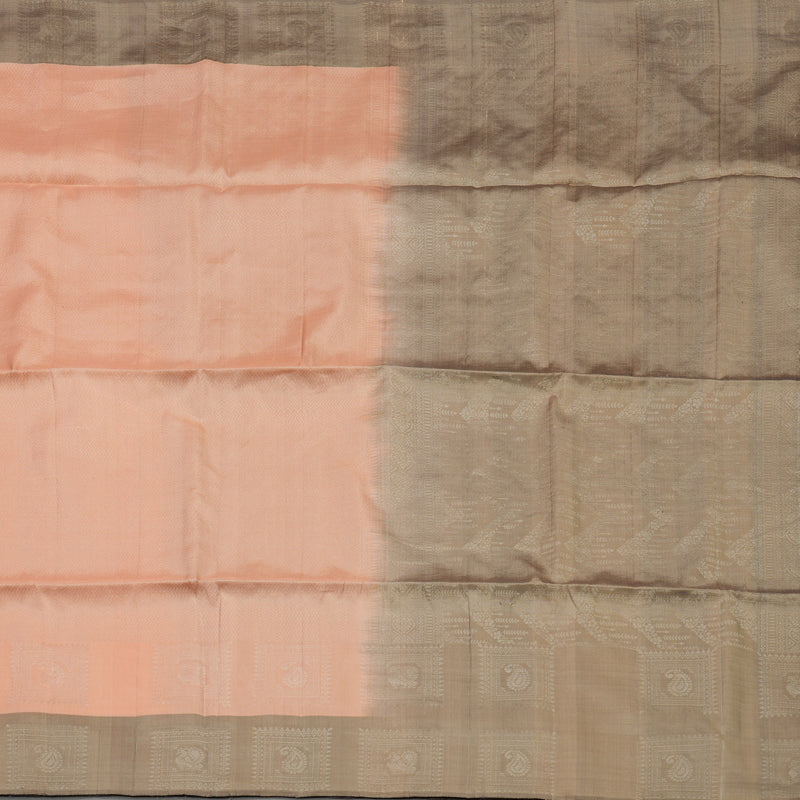Hayagrivas Handloom Peach Pure Soft Silk Saree with Royal Beige Border KBE674G2-7