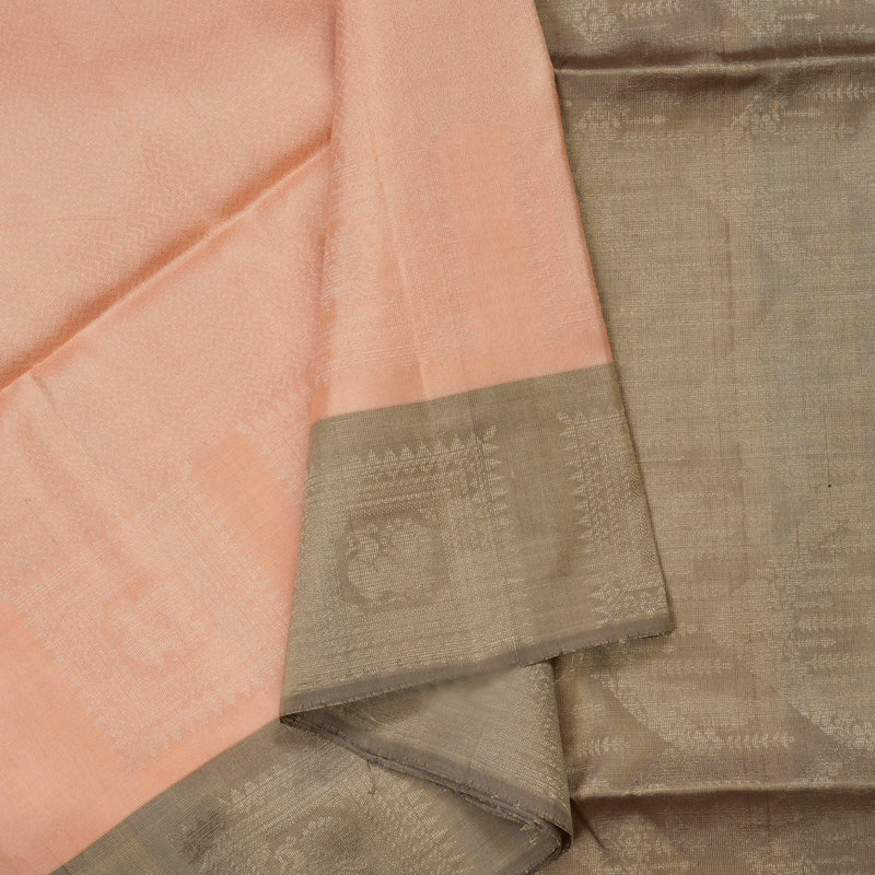 Hayagrivas Handloom Peach Pure Soft Silk Saree with Royal Beige Border KBE674G2-7