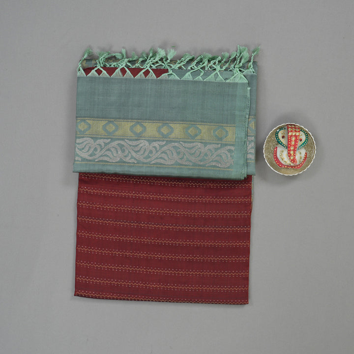Hayagrivas Handloom Araku Maroon Pure Soft Silk Saree with Greenish-Grey Border KBE674G6-9