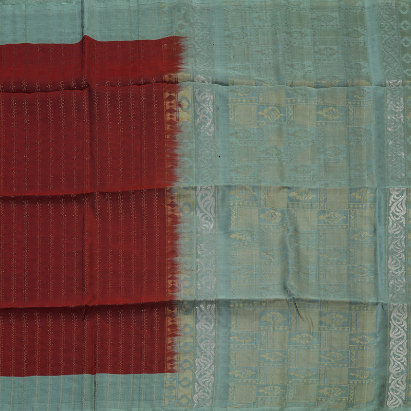 Hayagrivas Handloom Araku Maroon Pure Soft Silk Saree with Greenish-Grey Border KBE674G6-9