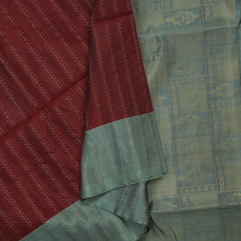 Hayagrivas Handloom Araku Maroon Pure Soft Silk Saree with Greenish-Grey Border KBE674G6-9