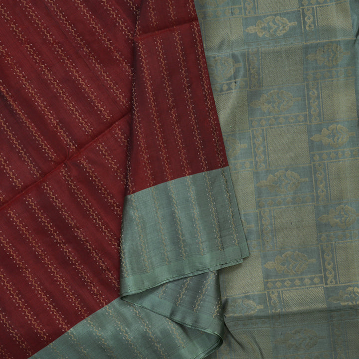 Hayagrivas Handloom Araku Maroon Pure Soft Silk Saree with Greenish-Grey Border KBE674G6-9